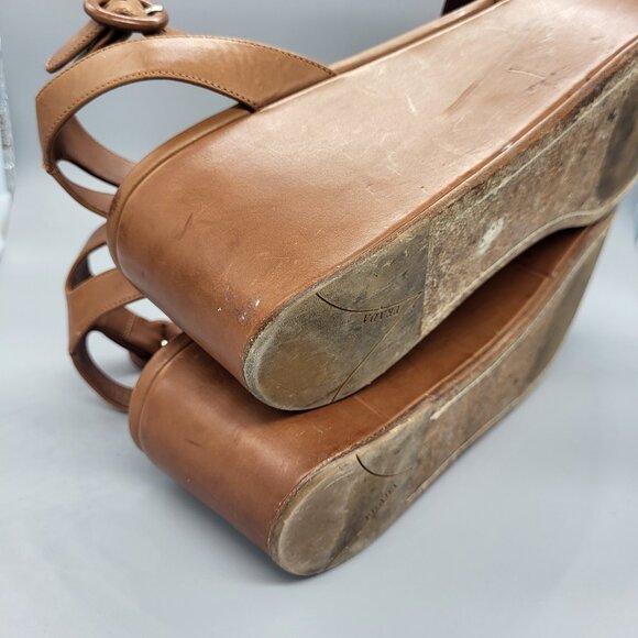 PRADA Leather Platform Wedge Sandals - Picture 8 of 16